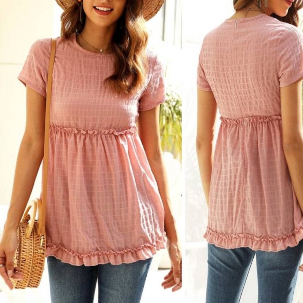 Pink Boho Ruffle Babydoll Top | L - Picture 10 of 11